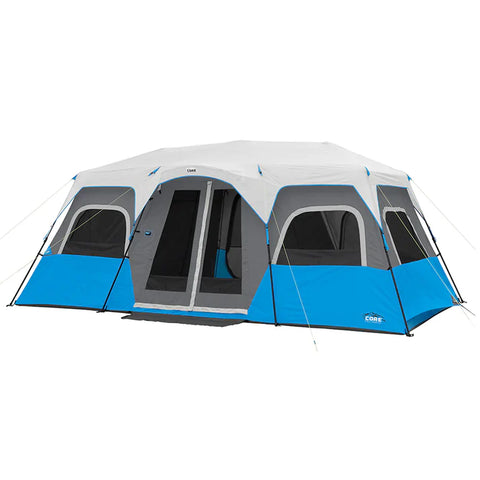 CORE EQUIPMENT 12-Person Lighted Instant Cabin Tent – 18’ x 10’ Spacious Family Camping Tent (Grey/Blue)