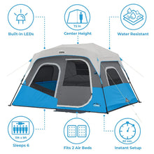 CORE EQUIPMENT 6-Person Lighted Instant Cabin Tent (11’ x 9’) – Grey/Blue