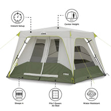 CORE EQUIPMENT 4-Person Instant Cabin Tent (8' x 7') – Grey/Green | Easy Setup Camping Tent