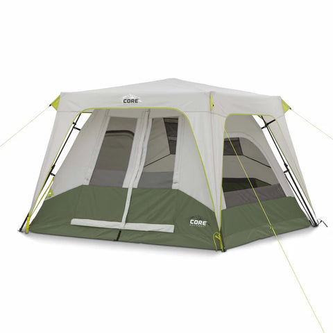 CORE EQUIPMENT 4-Person Instant Cabin Tent (8' x 7') – Grey/Green | Easy Setup Camping Tent