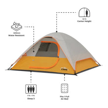 CORE Equipment 3-Person Dome Tent (7' x 7') – Lightweight Camping Tent, Grey/Orange