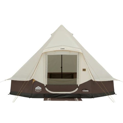CORE EQUIPMENT 6-Person Lighted Bell Tent (13' x 12') – Mocha Latte Canvas Camping Tent