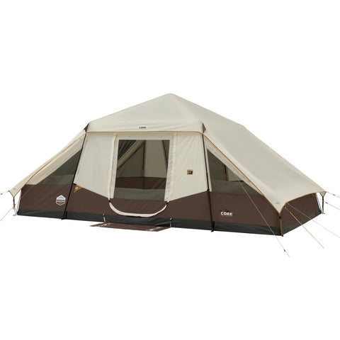 CORE EQUIPMENT 10-Person Lighted Instant Pyramid Tent (16' x 9') – Mocha Latte | Spacious Family Camping Tent