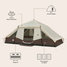 CORE EQUIPMENT 10-Person Lighted Instant Pyramid Tent (16' x 9') – Mocha Latte | Spacious Family Camping Tent