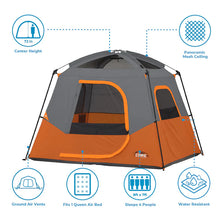 CORE Equipment 4-Person Straight Wall Cabin Tent (8' x 7') – Grey & Orange Easy Setup Camping Tent