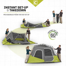 CORE Equipment 6-Person Instant Cabin Tent – 11' x 9' Grey & Green Family Camping Tent