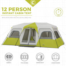 CORE EQUIPMENT 12-Person Instant Cabin Tent (18' x 10') – Grey/Green Family Camping Tent