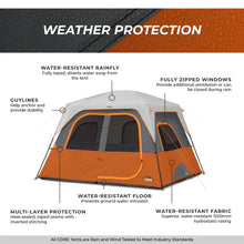 CORE EQUIPMENT 6-Person Straight Wall Cabin Tent (10' x 9') – Spacious Family Camping Tent, Grey/Orange
