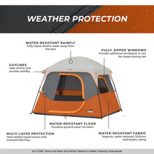 CORE Equipment 4-Person Straight Wall Cabin Tent (8' x 7') – Grey & Orange Easy Setup Camping Tent