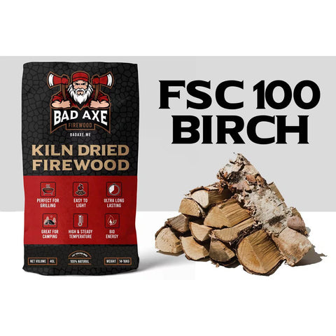 Bad Axe birch firewood 40L sack premium hardwood logs for fireplace and BBQ burning