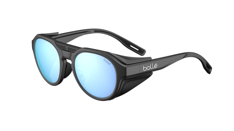Bollé ASCENDER black matte sunglasses with sky blue polarized lenses
