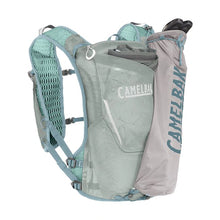 CamelBak Zephyr Pro 34 oz hydration vest in Pigeon/Blue Surf with Quick Stow bottle
