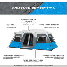 CORE 12 person lighted instant cabin tent 18x10 grey and blue large family camping tent