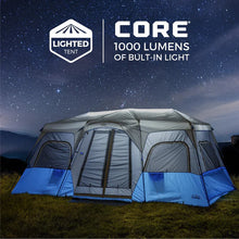 CORE 12 person lighted instant cabin tent 18x10 grey and blue large family camping tent