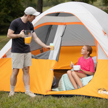 CORE Equipment 3 Person Dome Tent 7x7 lightweight grey and orange camping tent.