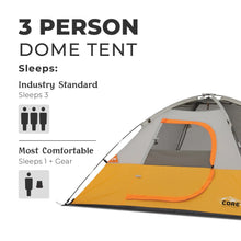 CORE Equipment 3 Person Dome Tent 7x7 lightweight grey and orange camping tent.