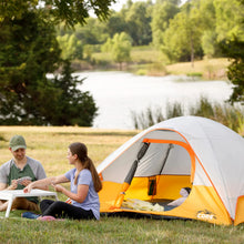CORE Equipment 3 Person Dome Tent 7x7 lightweight grey and orange camping tent.