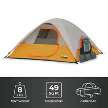 CORE Equipment 3 Person Dome Tent 7x7 lightweight grey and orange camping tent.