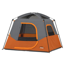 CORE 4 person straight wall cabin tent 8x7 grey and orange easy setup family camping tent with spacious interior