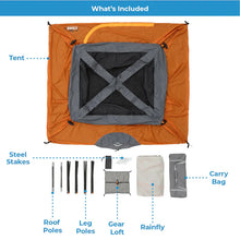 CORE 4 person straight wall cabin tent 8x7 grey and orange easy setup family camping tent with spacious interior