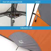 CORE 4 person straight wall cabin tent 8x7 grey and orange easy setup family camping tent with spacious interior