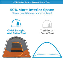 CORE 4 person straight wall cabin tent 8x7 grey and orange easy setup family camping tent with spacious interior