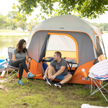 CORE 4 person straight wall cabin tent 8x7 grey and orange easy setup family camping tent with spacious interior