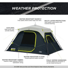 CORE 6-Person Instant Cabin Blockout Tent 11x9 Grey Black camping tent
