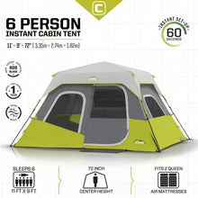 CORE Equipment 6-Person Instant Cabin Tent 11x9 grey and green family camping tent.
