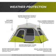 CORE Equipment 6-Person Instant Cabin Tent 11x9 grey and green family camping tent.