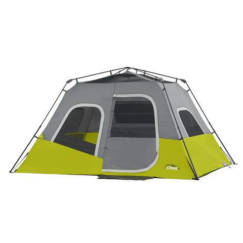 CORE Equipment 6-Person Instant Cabin Tent 11x9 grey and green family camping tent.