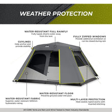 CORE 6-person instant cabin tent 11x9 ft with full rainfly spacious family camping tent
