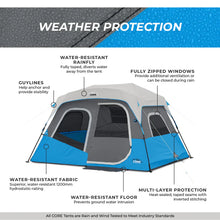 CORE 6-Person Lighted Instant Cabin Tent 11x9 grey and blue