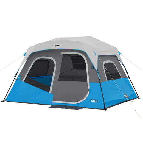 CORE 6-Person Lighted Instant Cabin Tent 11x9 grey and blue