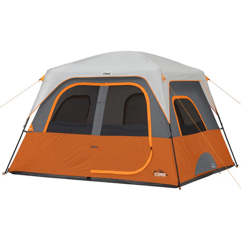 CORE 6 person straight wall cabin tent 10x9 grey and orange spacious family camping tent