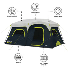 CORE 9-Person Instant Cabin Blockout Tent 14x9 Grey Black family camping tent