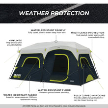 CORE 9-Person Instant Cabin Blockout Tent 14x9 Grey Black family camping tent
