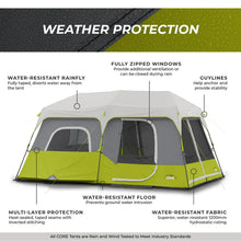 CORE 9 person instant cabin tent 14x9 grey and green spacious family camping tent