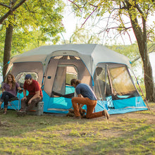CORE 9 person lighted instant cabin tent 14x9 grey and blue with built in LED lights