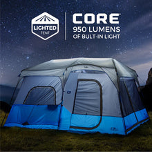 CORE 9 person lighted instant cabin tent 14x9 grey and blue with built in LED lights