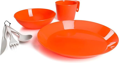 GSI Cascadian 1-person lightweight outdoor camping dinnerware table set in orange