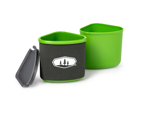 GSI Gourmet nesting mug and bowl lightweight camping cookware set in green