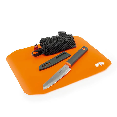 GSI roll-up cutting board and knife set for camping and outdoor kitchen use