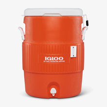 Igloo 10 gallon seat top water cooler with cup dispenser in orange