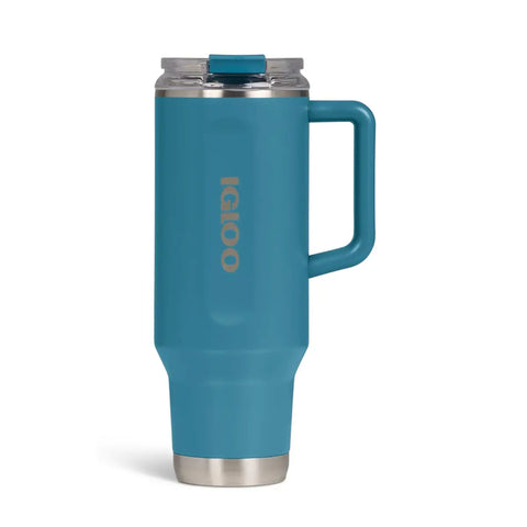 IGLOO 40 oz stainless steel travel mug in modern blue insulated and leak resistant