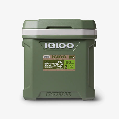 IGLOO Ecocool Latitude 60 Qt roller cooler in vintage green outdoor ice chest