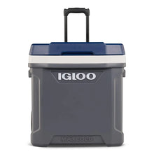 IGLOO Maxcold Latitude 62Qt roller cooler with wheels in Carbonite and Aegean Sea