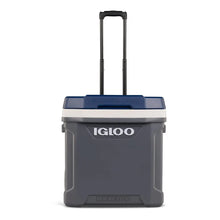 IGLOO Maxcold Latitude 62Qt roller cooler with wheels in Carbonite and Aegean Sea