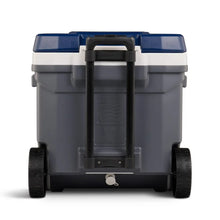 IGLOO Maxcold Latitude 62Qt roller cooler with wheels in Carbonite and Aegean Sea