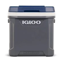 IGLOO Maxcold Latitude 62Qt roller cooler with wheels in Carbonite and Aegean Sea